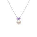 Colar Lavanda em semi Prata 925 com Pérola e Ametista Roxa, 45cm