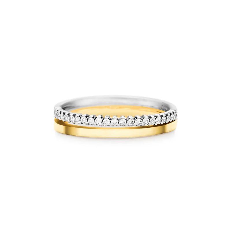Conjunto Alianças Essence e Solitário Classic banhado Ouro Amarelo e Ouro Branco com Diamantes