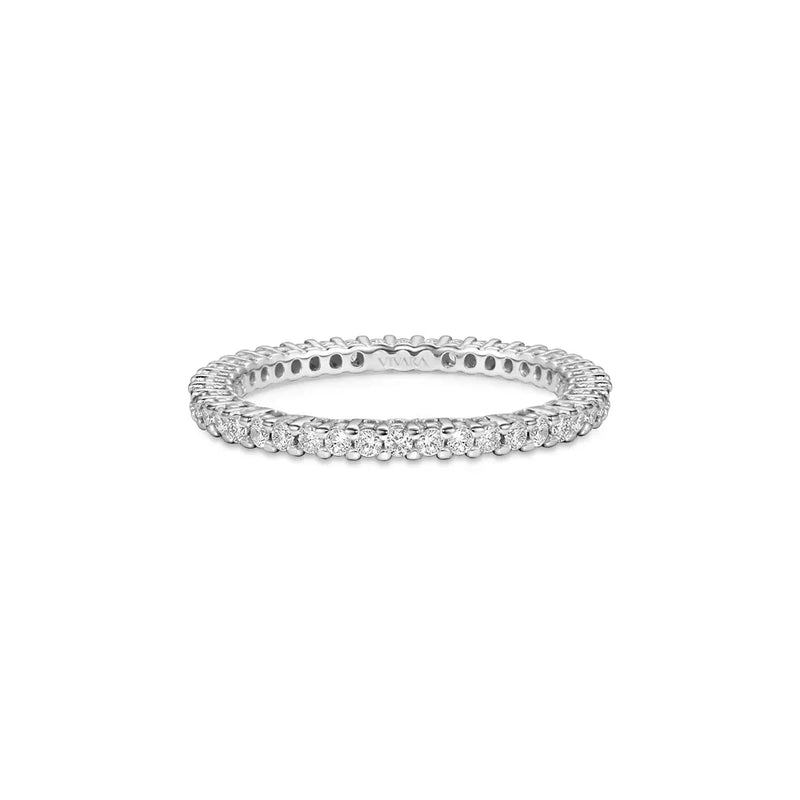 Aliança Inteira Eternity banhado Ouro Branco banhado com Diamantes, 1,5mm