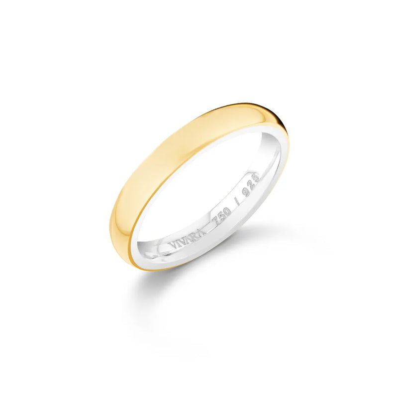 Aliança Romance em semi Prata 925 com Ouro Amarelo, 3mm