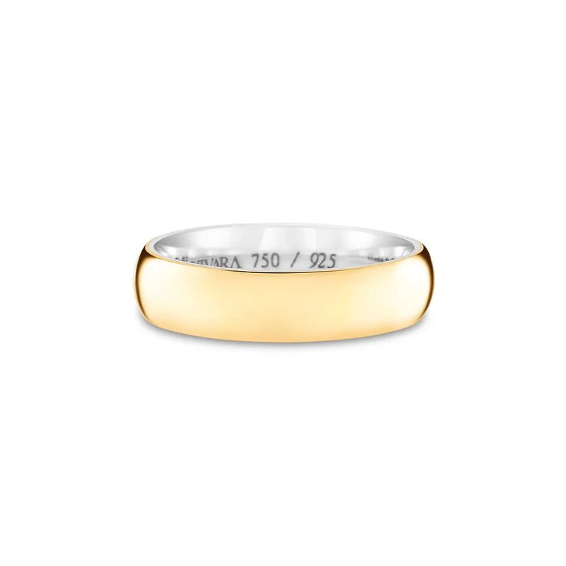 Aliança Romance em semi Prata 925 com Ouro Amarelo, 5mm