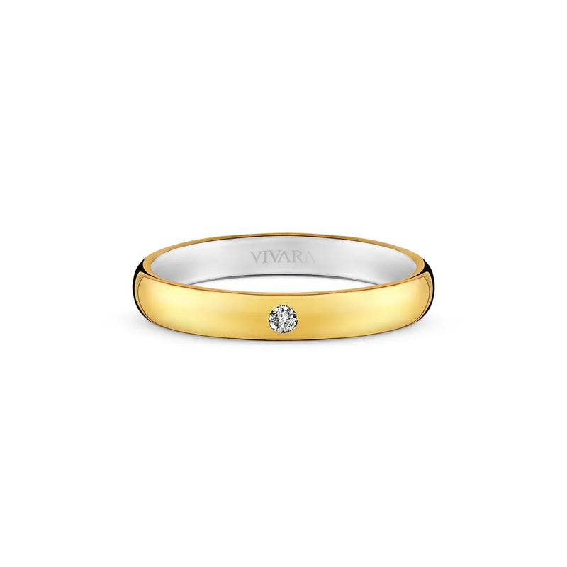 Aliança Romance em semi Prata 925 com Ouro Amarelo e Diamante, 3mm