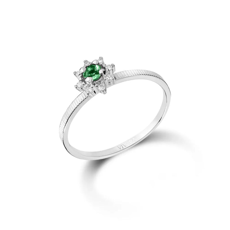 Anel Classic Cores banhado Ouro Branco com Turmalina Verde e Diamantes