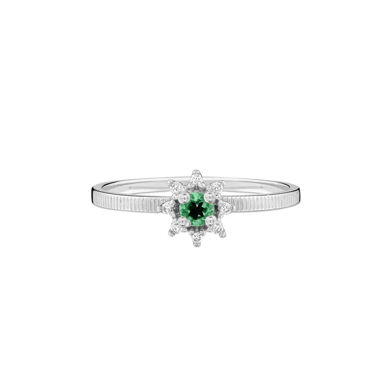 Anel Classic Cores banhado Ouro Branco com Turmalina Verde e Diamantes