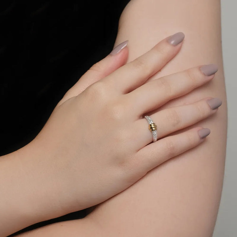 Anel Ópera banhado Ouro Branco com Ouro Amarelo e Diamantes