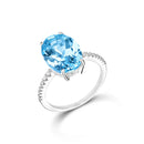 Anel Reali banhado Ouro Branco com Topázio Sky e Diamantes