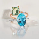 Anel Reali banhado Ouro Branco com Topázio Sky e Diamantes