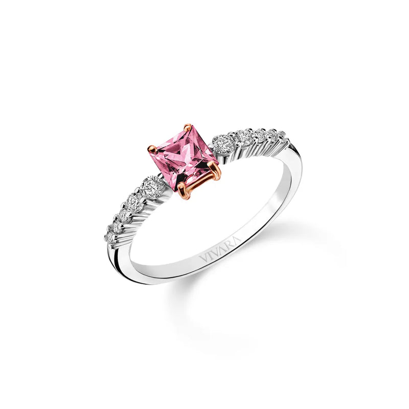 Anel Solitário Expressão banhado Ouro Branco e Ouro Rosé com Turmalina e Diamantes 0,21 ct