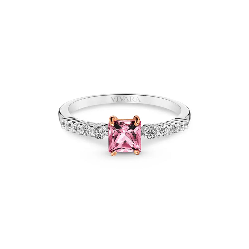 Anel Solitário Expressão banhado Ouro Branco e Ouro Rosé com Turmalina e Diamantes 0,21 ct