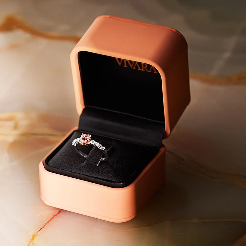 Anel Solitário Expressão banhado Ouro Branco e Ouro Rosé com Turmalina e Diamantes 0,21 ct