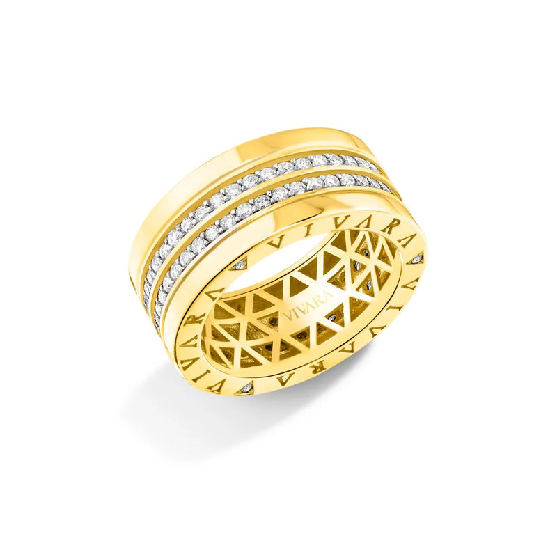 Anel V Love banhado Ouro Amarelo com Diamantes