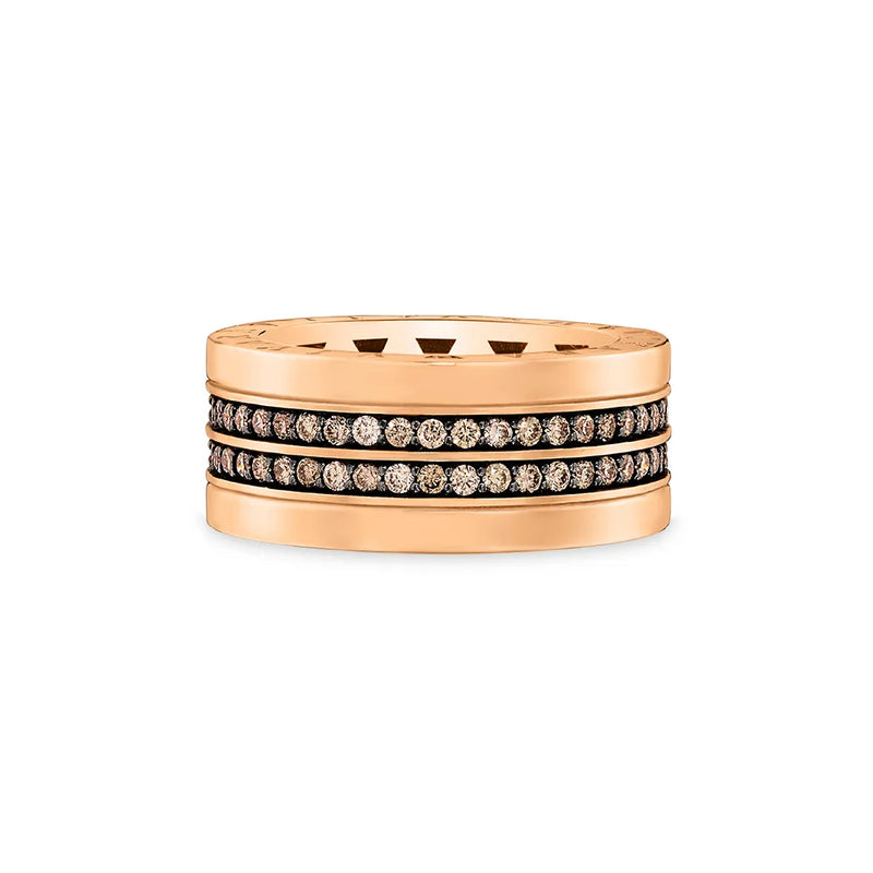 Anel V Love banhado Ouro Rosé com Diamantes Brown