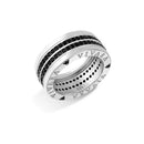 Anel V Love em semi Prata 925 com Safiras Negras