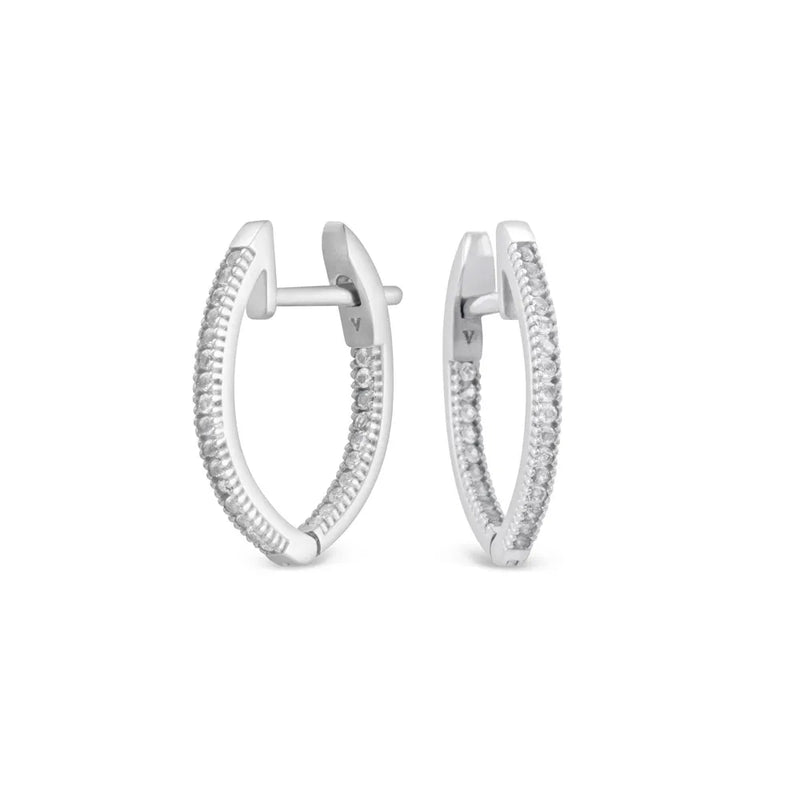 Argola Navete banhado Ouro Branco com Topázios Incolores, 18mm