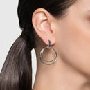 Brinco Argola Elos em semi Prata 925 com Safiras Negras