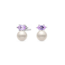 Brinco Lavanda em semi Prata 925 com Pérola e Ametista Roxa