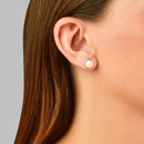 Brinco em semi Prata 925 com Pérola e Topázio Incolor, 7-7.5mm