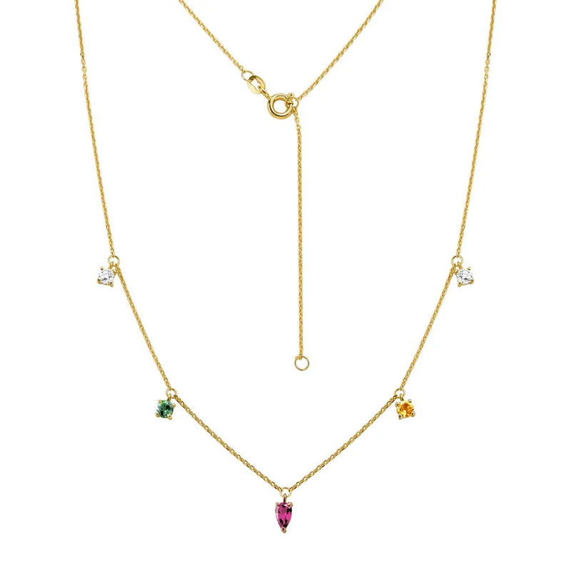 Colar Cores banhado Ouro Amarelo e Ouro Rosé com Citrino, Rodolita, Turmalina Verde e Topázios Incolores, 50cm