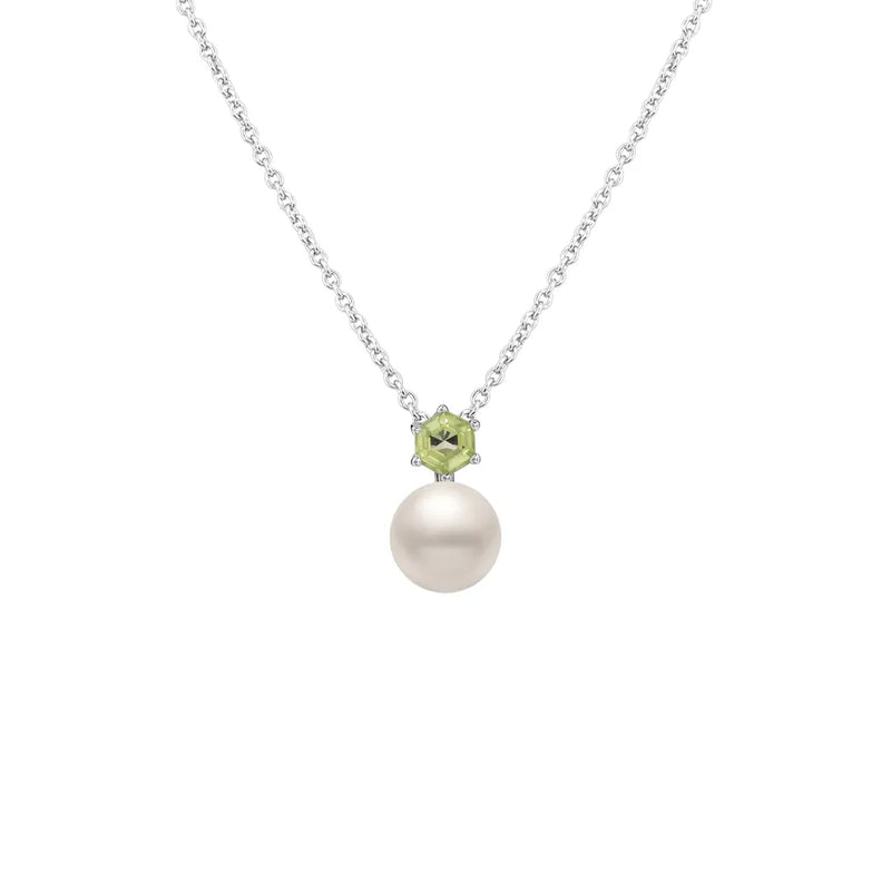 Colar Happy em semi Prata 925 com Pérola e Peridoto, 45cm