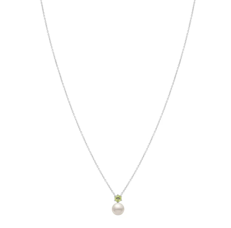 Colar Happy em semi Prata 925 com Pérola e Peridoto, 45cm