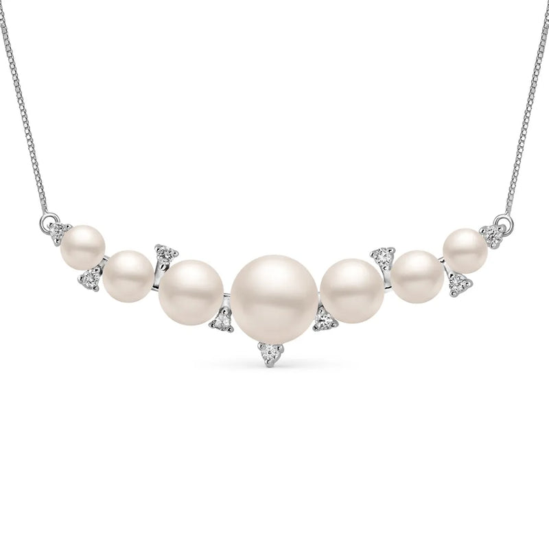 Colar Noivas banhado Ouro Branco com Pérolas e Zircônio, 45cm