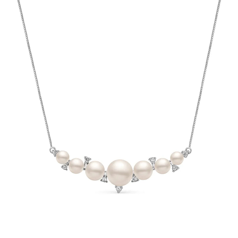 Colar Noivas banhado Ouro Branco com Pérolas e Zircônio, 45cm