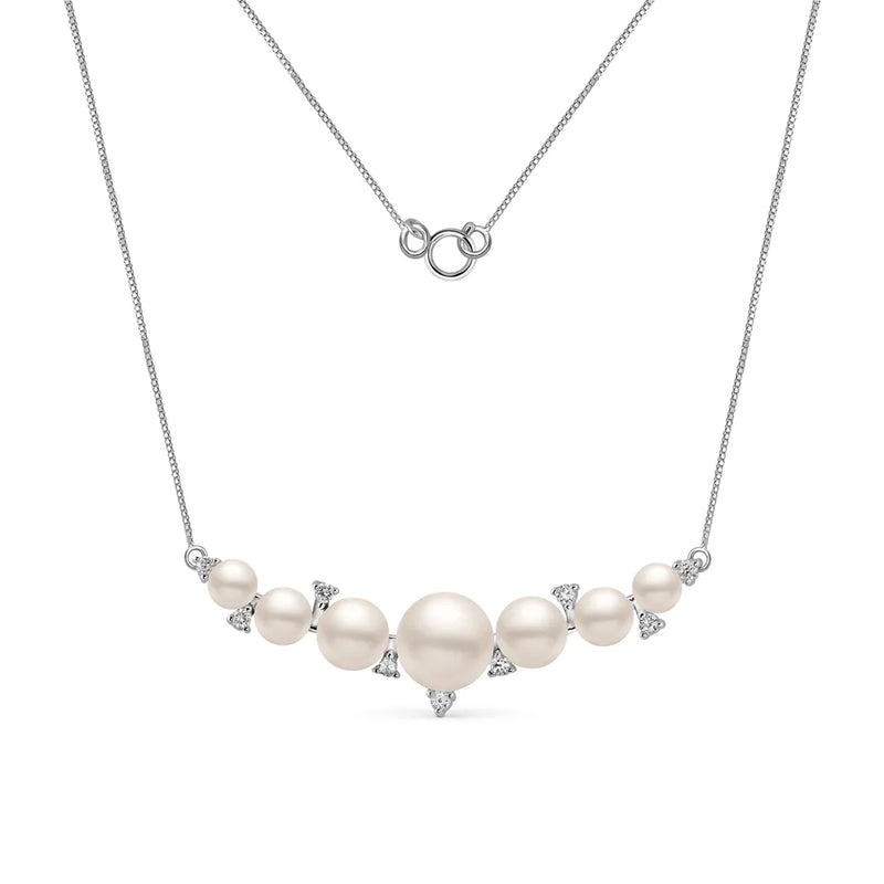 Colar Noivas banhado Ouro Branco com Pérolas e Zircônio, 45cm