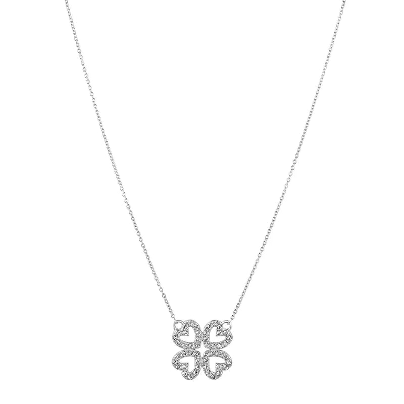 Colar Petit Trevo em semi Prata 925 com Topázios Incolores, 45cm
