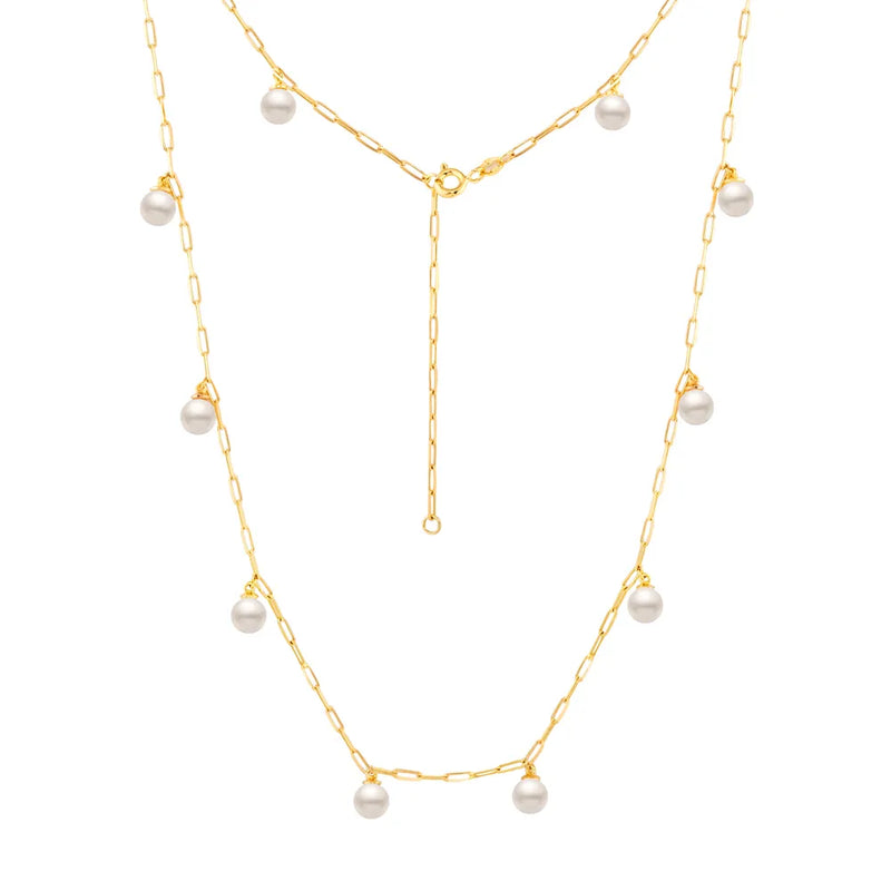 Colar Pop em banhado Ouro Amarelo com Pérolas, 45cm