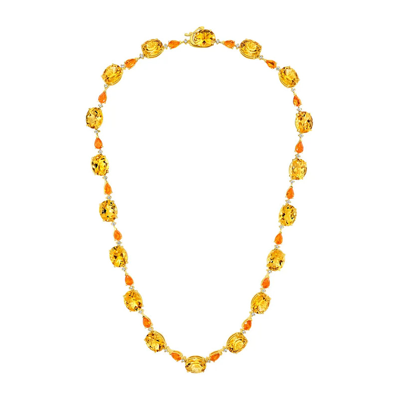 Colar Reali banhado Ouro Amarelo com Citrinos, Opalas de Fogo e Zircônio, 42cm