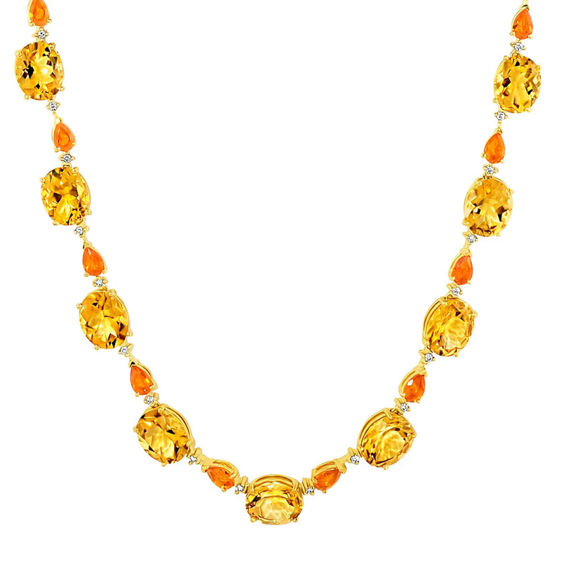 Colar Reali banhado Ouro Amarelo com Citrinos, Opalas de Fogo e Zircônio, 42cm