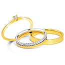Conjunto Alianças Essence e Solitário Classic banhado Ouro Amarelo e Ouro Branco com Diamantes
