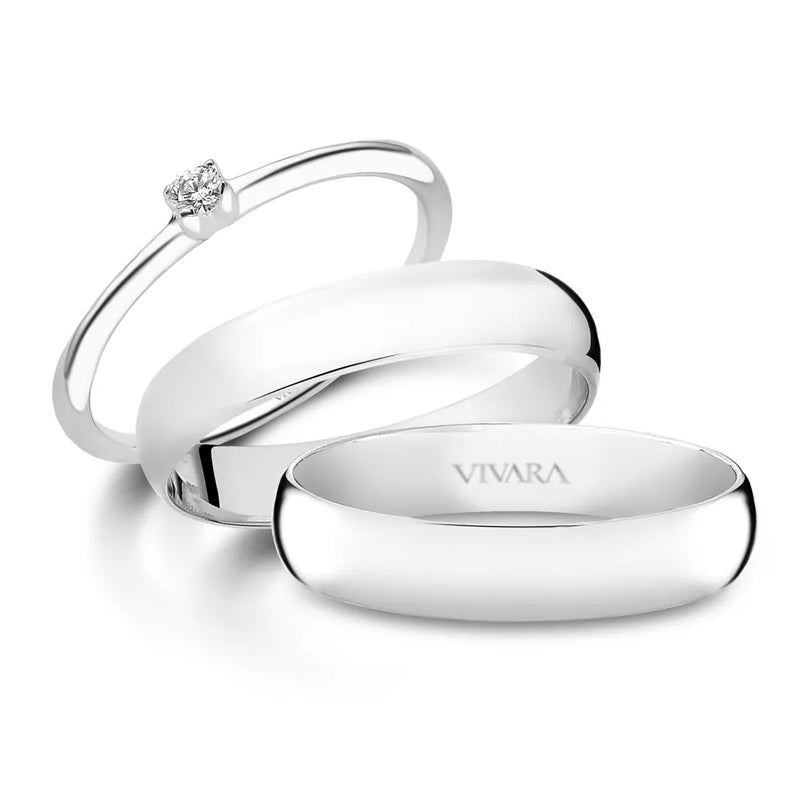 Conjunto Alianças Just You e Solitário Classic banhado Ouro Branco com Diamante