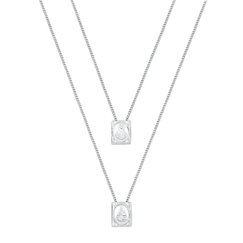 Escapulário N.Sra. do Carmo e Sagrado Coração de Jesus em Prata 925, 65cm