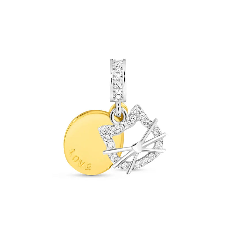 Pingente Life Animal Medalha Gatinho Animal II em Prata 925 com banhado de Ouro Amarelo e Pedras Incolores