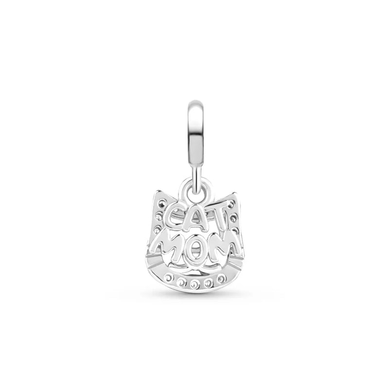 Pingente Life Cat Mom em Prata 925 com Pedras Incolores