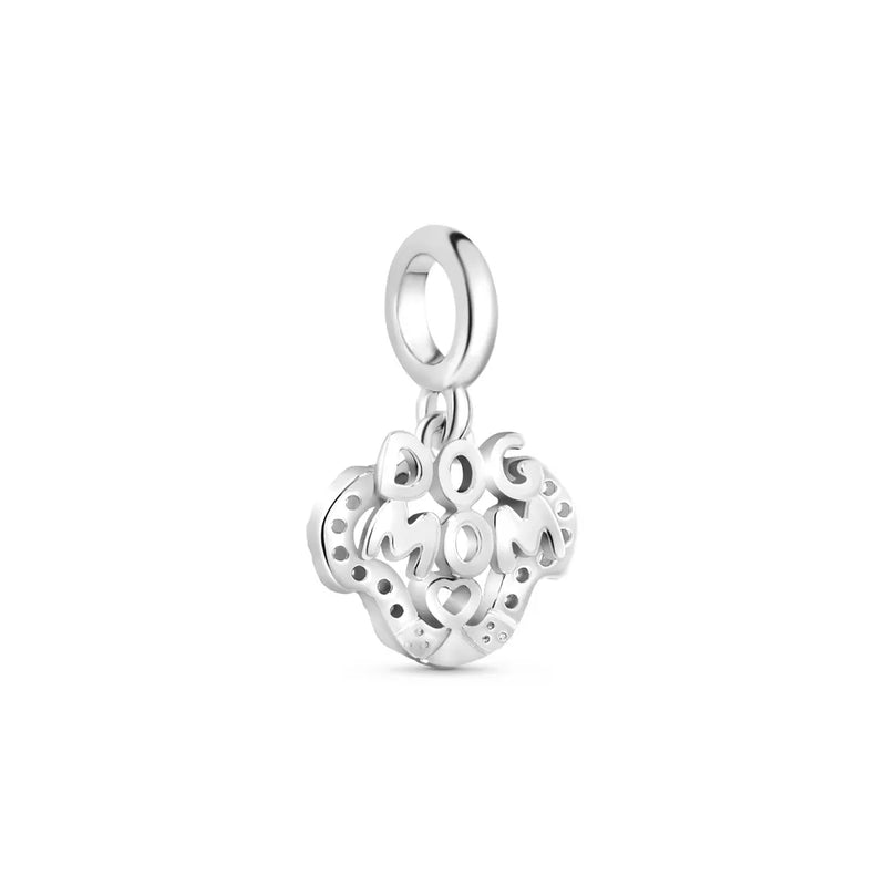 Pingente Life Dog Mom em Prata 925 com Pedras Incolores