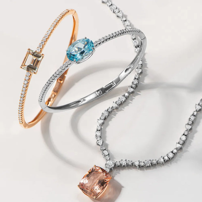 Pulseira Reali banhado Ouro Branco com Topázio Sky e Zircônio