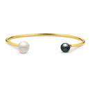 Pulseira Una banhado Ouro Amarelo com Pérola Branca, Pérola Negra e Zircônio